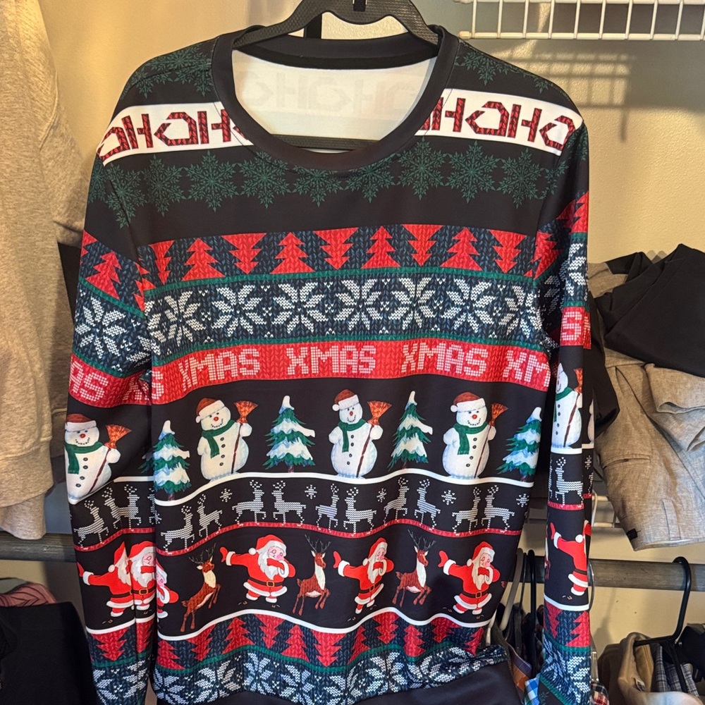 Festive Christmas Sweater with Snowmen and Santa